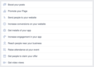 facebook objectives