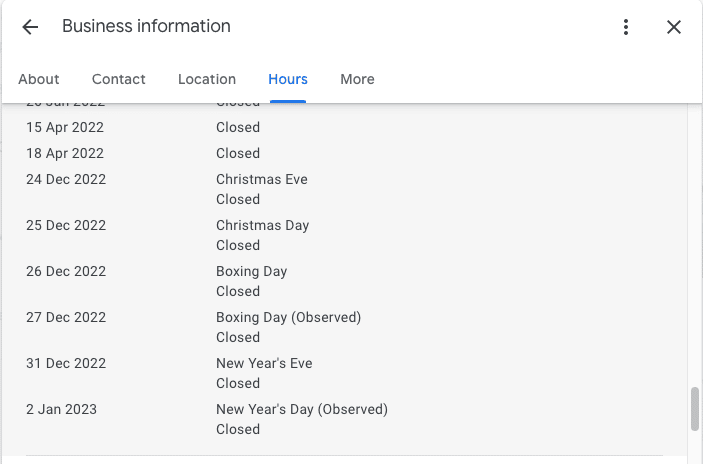 GPB holiday hours